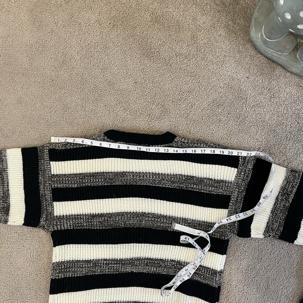 St. John’s Bay Women’s L Tall Striped Knit Sweater Black White Gray Crewneck - Picture 9 of 13
